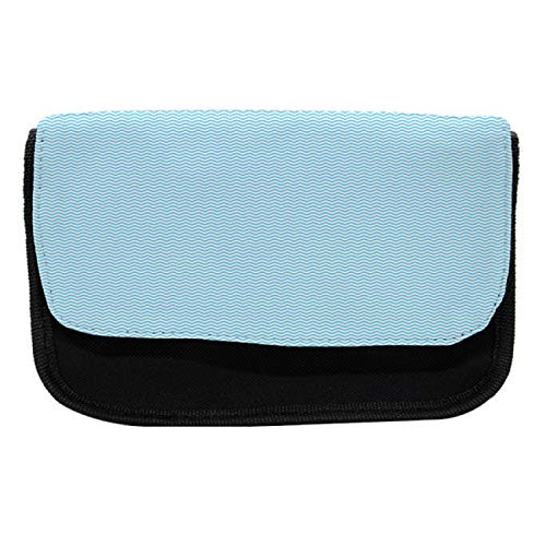 Ambesonne Blue and White Pencil Case, Striped Tile Design, Fabric Pen Pencil Bag with Double Zipper, 8.5" x 5.5", Sky Blue and White