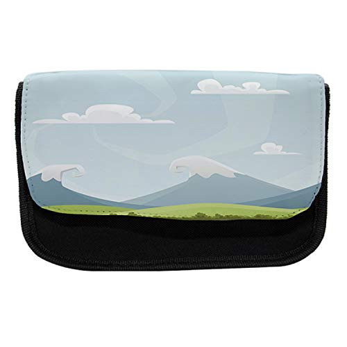 Ambesonne Cloud Pencil Case, Cartoon Mountains Idyllic, Fabric Pen Pencil Bag with Double Zipper, 8.5" x 5.5", Bluegrey Green Pale Blue