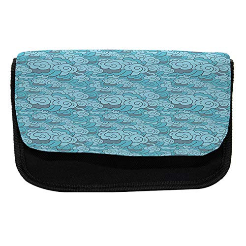 Ambesonne Cloud Pencil Case, Blue Skyscape, Fabric Pen Pencil Bag with Double Zipper, 8.5" x 5.5", Pale Blue Cadet Blue and Blue