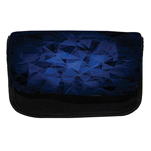 Ambesonne Dark Blue Pencil Case, Abstract Atomic Stars, Fabric Pen Pencil Bag with Double Zipper, 8.5" x 5.5", Indigo Dark Blue and Night Blue