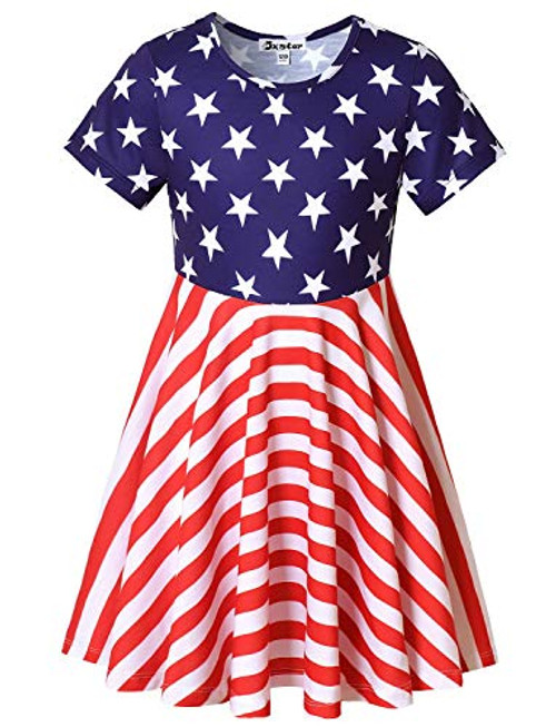 Jxstar Little Girls USA Flag Dresses 4th July Patriotic Party Short Sleeve Dresses