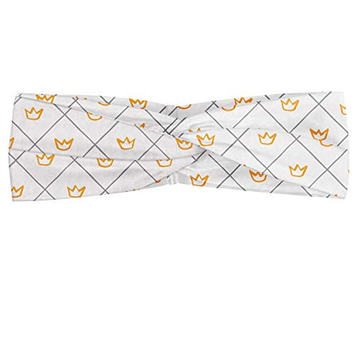 Ambesonne Abstract Headband, Checkered Diagonal Pattern Along King Queen Crowns Urban Theme, Elastic and Soft Women's Bandana for Sports and Everyday Use, Grey and Dark Orange