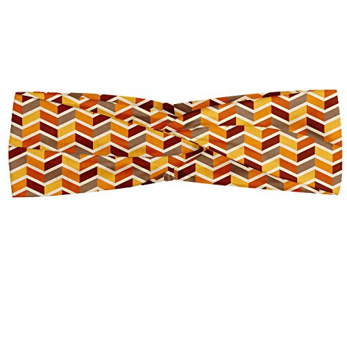 Ambesonne Zigzag Headband, Abstract Geometric Wavy Pattern in Various Shades Gradient Web Forms, Elastic and Soft Women's Bandana for Sports and Everyday Use, Umber Burgundy and Orange