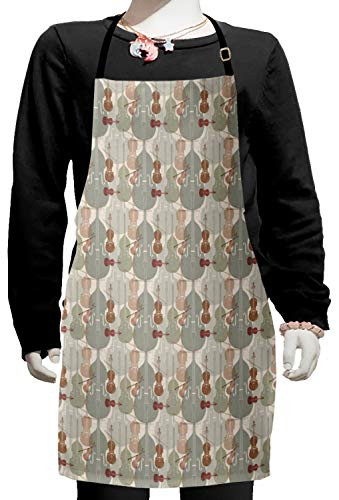 Ambesonne Music Apron, Classical Instrumets String Quartet Violins Baroque Sonata, Small Apron Bib with Adjustable Ties for Baking Painting, Small Size, Reseda Green Warm Taupe