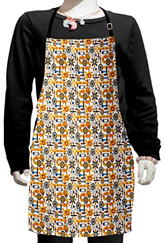 Ambesonne Steampunk Apron, Machinery Pattern with Various Technical and Industrial Elements in Flat Style, Small Apron Bib with Adjustable Ties for Baking Painting, Small Size, Multicolor