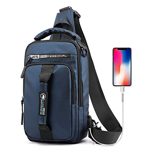 Peicees Sling Bag for Men  and  Women Waterproof Mens Sling Backpack Crossbody Shoulder Bag with USB Charging Port for Travel, Hiking,Cycling Mens Daypack