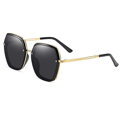 Oversized Polarized Sunglasses for Women Trendy Metal Big Frame Ladies Black Sunglasses UV400 Protection Oversized Polarized Sunglasses for Women Trendy Metal Big Frame Ladies Black Sunglasses UV400 Protection