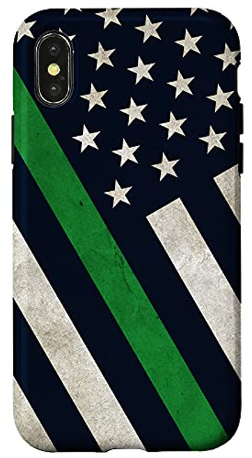 iPhone X/XS Old USA United States American Flag Green Line Military Case