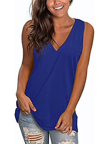 ELIGROW Womens Tank Tops Loose Fit Sleeveless Casual Plus Size Cami Shirt Tunic Summer Tops Blue M