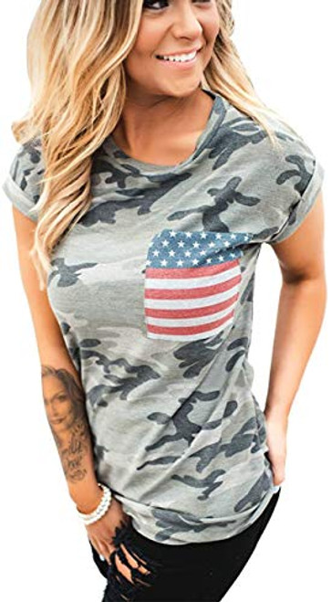Fronage Womens Patriotic T Shirts 4th of July Short Sleeve Camo Tees American Flag Tops -Medium, Camo- Fronage Womens Patriotic T Shirts 4th of July Short Sleeve Camo Tees American Flag Tops -Medium, Camo-