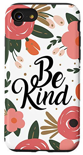 iPhone SE -2020- / 7 / 8 Be Kind Coral Pink  and  Green Floral Flower Pattern AEN281 Case