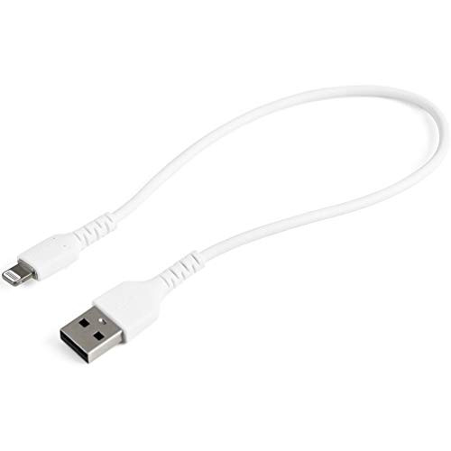 StarTech.com 12inch -30cm- Durable White USB-A to Lightning Cable - Heavy Duty Rugged Aramid Fiber USB Type A to Lightning Charger/Sync Power Cord - Apple MFi Certified iPad/iPhone 12 -RUSBLTMM30CMW-