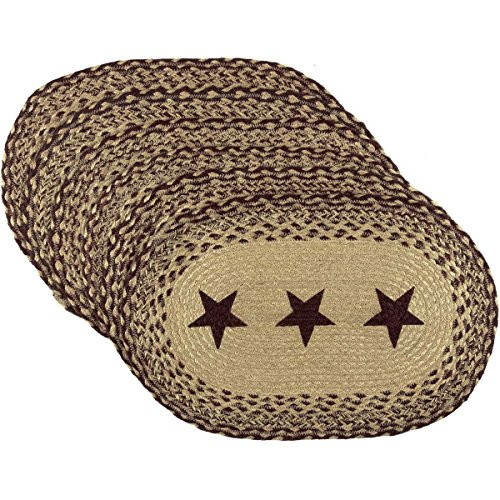 VHC Brands Classic Country Primitive Tabletop & Kitchen - Burgundy Tan Jute Red Stencil Stars Placemat Set of 6 12" x 18" VHC Brands Classic Country Primitive Tabletop & Kitchen - Burgundy Tan Jute Red Stencil Stars Placemat Set of 6 12" x 18"