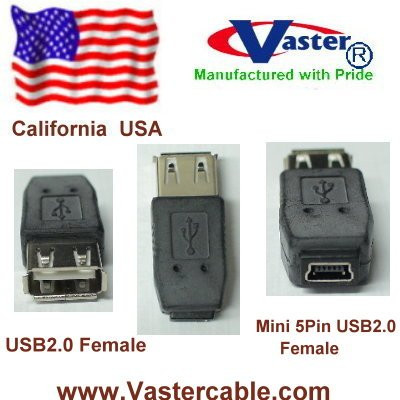 Vaster SKU - 10170, USB A Female to Mini B 5 Pin Female Adapter