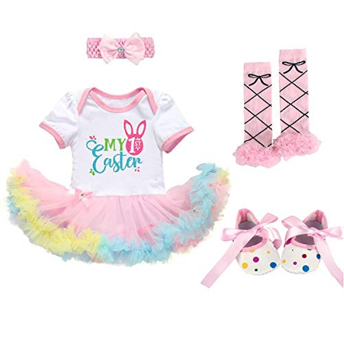 Baby First Easter Outfit Girl Bunny My 1st Easter Infant Outfit Newborn Picture Outfits Girl Toddler Romper Dress Tutu Skirt Leg Warmers Spring Easter Brunch Photoshoot Clothes Set White 3-6 Months