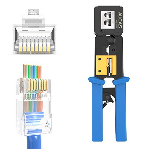 AUCAS RJ45 Pass Through Crimp Tool Cat6 Cable Ends and Crimper, Wire Stripper, Wire Cutter Plier,Network Tool Kits
