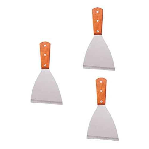Happyyami 3pcs Metal Spatula Set Stainless Steel Griddle Spatula Burger Turner Pancake Flipper Flat Spatula Scraper Teppaniyaki Spatulas for Grill