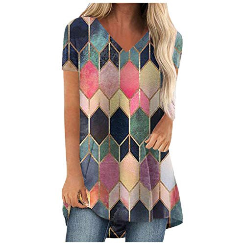 Summer Tops for Women,Womens Short Sleeve Casual Retro Plus Size Summer Tops Sexy Deep V-Neck Loose Tshirts Blouse Red