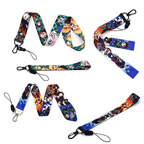 5pcs Anime Demon Slayer Cosplay Kimetsu no Yaiba Kamado Tanjirou Lanyard Hanging Keychain Wristband Ribbon Accessorie