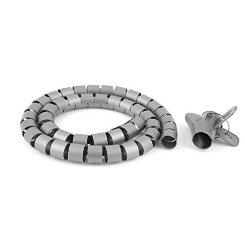 X-DREE Spiral Tube Cable Wire Wrap PC Cord Management w Clip 30mmx1m Gray -Enroulement de câble de tube de tube en spirale, gestion du cordon en PC, avec pince 30mmx1m, gris