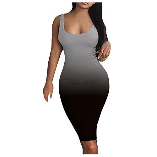 XIAwenYUAN Women Midi Dress Slim Sleeveless Bodycon Dress Tight Clubwear Backless Party Pencil Dress-J2,L-