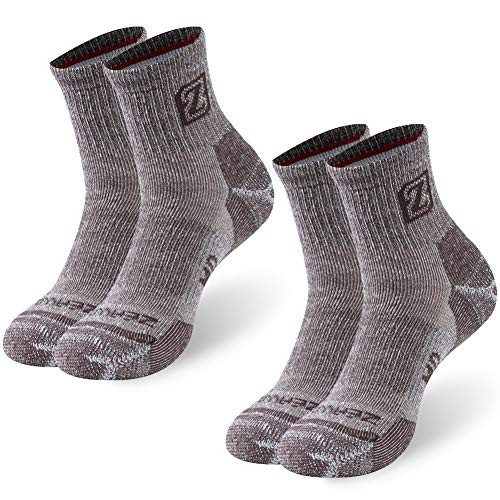 Merino Wool Socks, ZEALWOOD Hiking Socks Cycling Socks Running Socks Quarter Thermal Insulated Wool Warm Winter Crew Socks for Extreme Cold Weather Socks,Ankle Athletic Socks 2 Pairs-Brown,X-Large