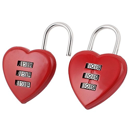 Aexit Heart Shape 3 Digits Suitcase Resettable Combination Password Padlock Red 2pcs -0253c277c2bb6c541e88b7854051e7b9-