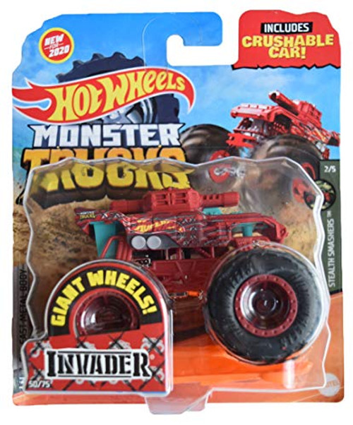 Hot Wheels Monster Trucks Invader Includes Crushable Car, red Hot Wheels Monster Trucks Invader Includes Crushable Car, red