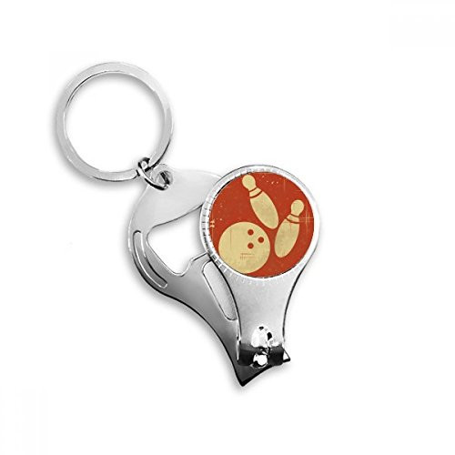 Bowling Sport Illustration Red Pattern Nail Nipper Ring Key Chain Bottle Opener Clipper
