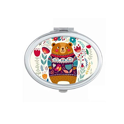 Cartoon Bear Animal Pink Art Deco Gift Fashion Mirror Portable Fold Hand Makeup Double Side Glasses