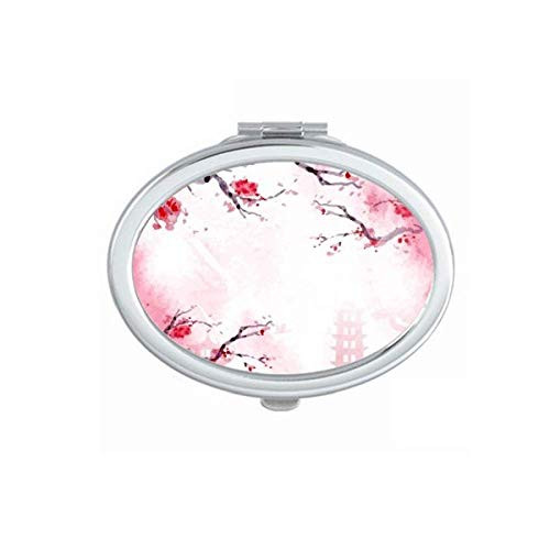 Japan Culture Pink Sakura Illustration Pattern Mirror Portable Fold Hand Makeup Double Side Glasses