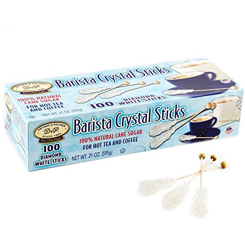 Dryden and Palmer Rock Candy Demitasse Sticks, White, Unwrapped, 100 Count for Coffee and Cocktails - Certified Kosher, Non GMO, Gluten-Free