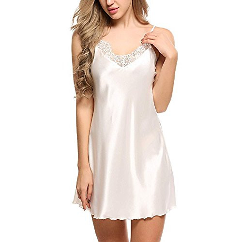 Padaleks Women Lingerie Sexy Satin Nightgown Lace V Neck Sleepwear Babydoll Chemise Full Slips Nightdress White Padaleks Women Lingerie Sexy Satin Nightgown Lace V Neck Sleepwear Babydoll Chemise Full Slips Nightdress White