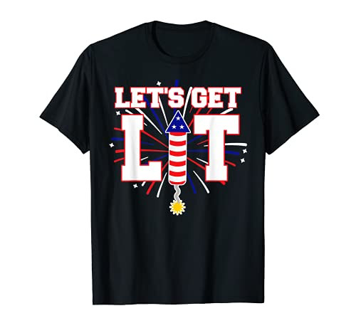 Let's Get Lit Cute Fireworks Funny Fourth of July T-Shirt