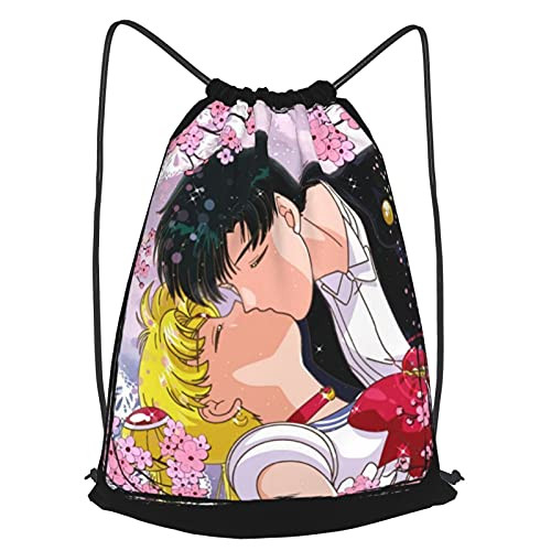 Sailor Moon Tuxedo Mask Kiss Drawstring Backpack Lightweight Sport Gym Waterproof Yoga