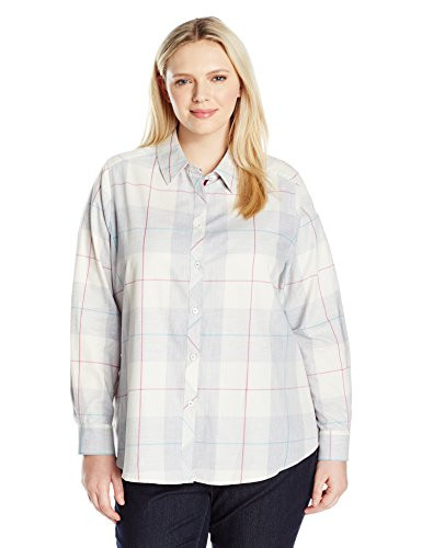Foxcroft Women's Plus Size Long Sleeve Winter Plaid Shirt, White, 16W