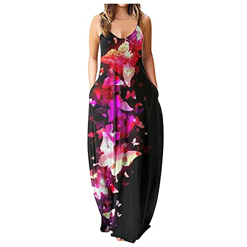 Summer Dresses for Women Casual Sleeveless Long Maxi Dress Sexy Plus Size V Neck Long Dresses with Pockets D-red Summer Dresses for Women Casual Sleeveless Long Maxi Dress Sexy Plus Size V Neck Long Dresses with Pockets D-red