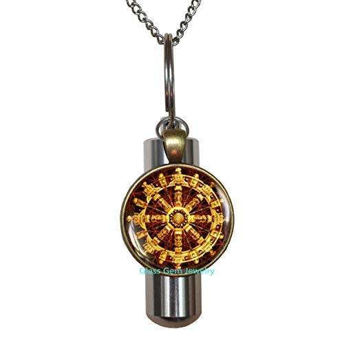 Buddhist Dharma Wheel Cremation URN Necklace, Buddhism Cremation URN Necklace Buddhist Jewelry, Mandala Cremation URN Necklace, Sacred Geometry Cremation URN Necklace, Meditation Cremation URN NEC