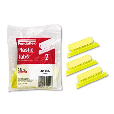 Hanging File Folder Tabs, 1/5 Tab, Two Inch, Yellow Tab/White Insert, 25/Pack, Sold as 1 Package
