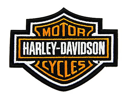 Harley-Davidson 4 inch Embroidered Orange Bar  and  Shield Logo Emblem Sew-On Patch