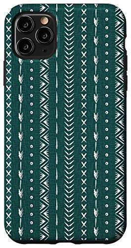 iPhone 11 Pro Max Boho Mud Cloth Forest Biome Green Aztec Herringbone Pattern Case