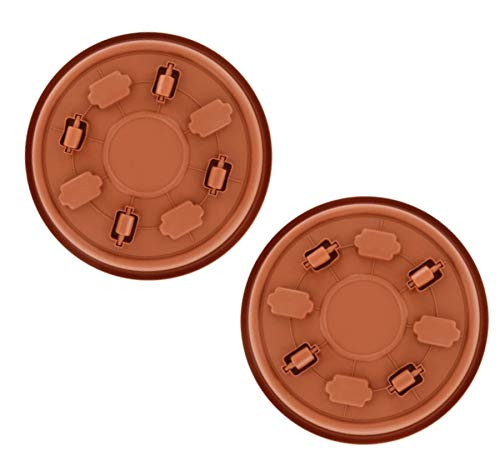 HT-Set of 2- Plastic Planter Trolley/Plant Caddy on 4 Wheels, Plant Saucer Drip Tray on Wheels, 2.75x11.25 in. Colors- Green, Beige and Terra-Cotta -Terra-Cotta-
