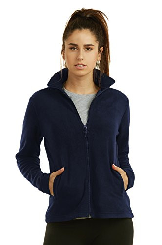 Women's Polar Fleece Full Zip Up Winter Jacket -S, Navy-