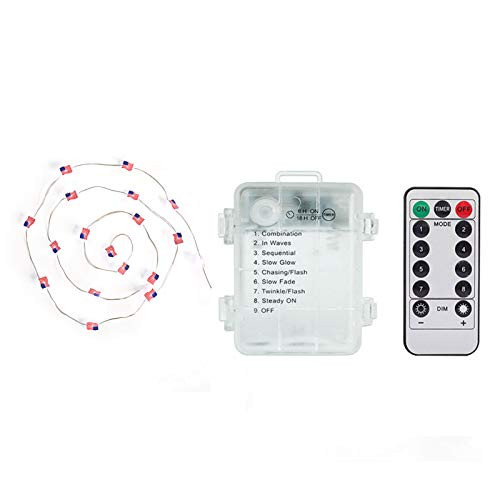 118ft/3M 30 LEDs Patriotic Decorations String Lights, USA American Flag Lights String, 4th of July Decorations, Memorial Day Decorations Battery Operated, Remote Control for Indoor  and  Outdoor