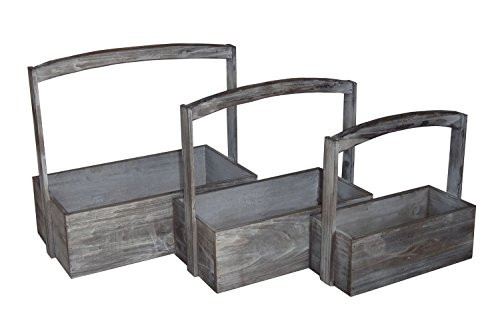 Cheung's 4710-3GW Set of 3 white washed rectangular wooden storage containers with raised center handles Gray 3 Piece
