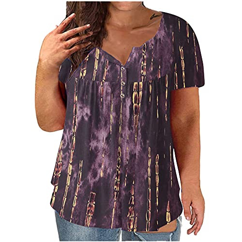 Womens Plus Size Tops Tie Dye Buttons Up V Neck Short Sleeve Loose Fit Pleated Blouse Henley Shirt Tunic Womens Plus Size Tops Tie Dye Buttons Up V Neck Short Sleeve Loose Fit Pleated Blouse Henley Shirt Tunic