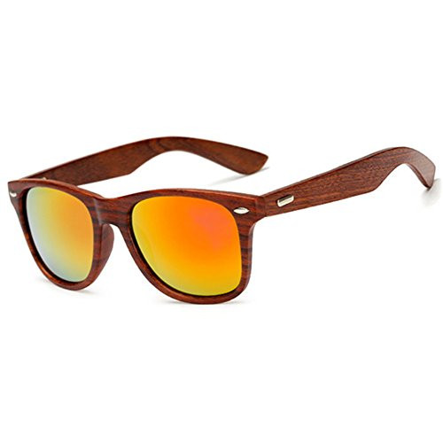 LongKeeper Wood Sunglasses for Men Women Vintage Real Wooden Arms Glasses -Brown, Red-