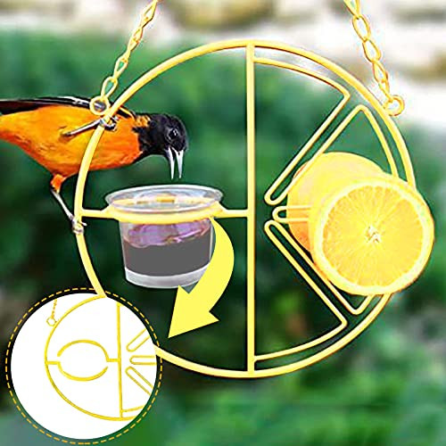 Metal Oriole Bird Feeder for Outdoors Jelly and Oranges Fruit Oriole Cup Jelly Bird Feeder Outdoor Garden Metal Hanging Drinking Grape Jelly Container Hummingbird Feeder -Yellow- Metal Oriole Bird Feeder for Outdoors Jelly and Oranges Fruit Oriole Cup Jelly Bird Feeder Outdoor Garden Metal Hanging Drinking Grape Jelly Container Hummingbird Feeder -Yellow-