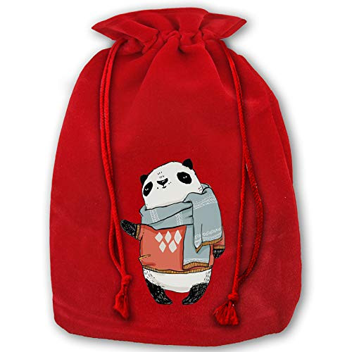 Drawstring Christmas Bags, Panda Large Capacity Gift Pouch Upgraded Golden Velvet Candy Bag Red Christmas Party Bags