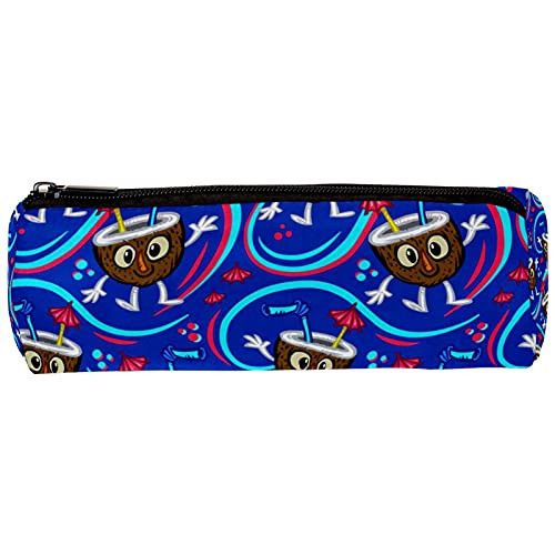 imobaby Dark Blue Tropical Coconut Drink Pencil Cases Pen Zipper Bag Cosmetic Pouch for Women Teen Girl Boy Students